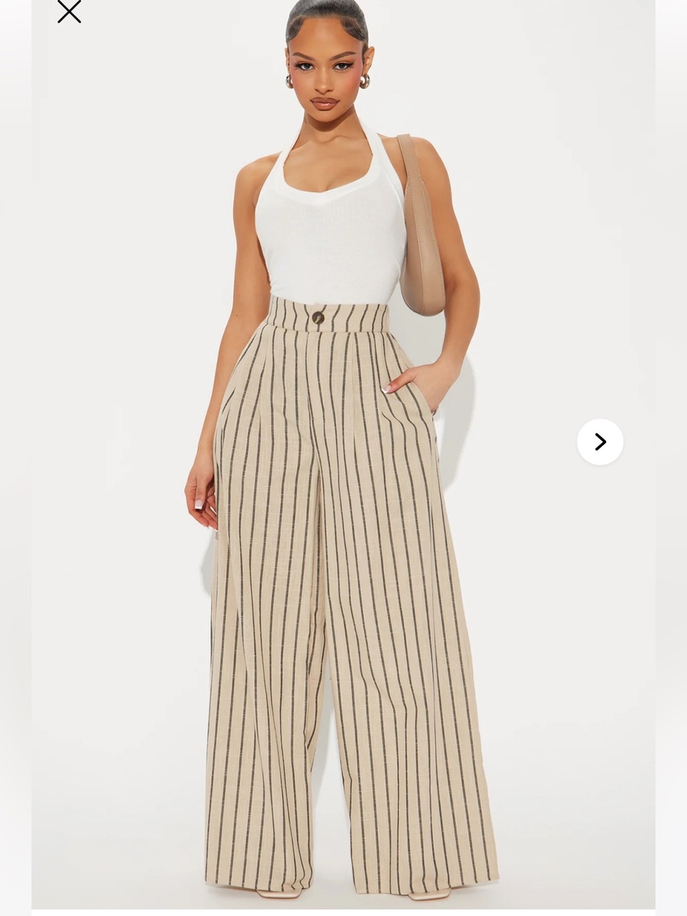 Fashion Nova Beige Wide-Leg Striped High-Waist Pants